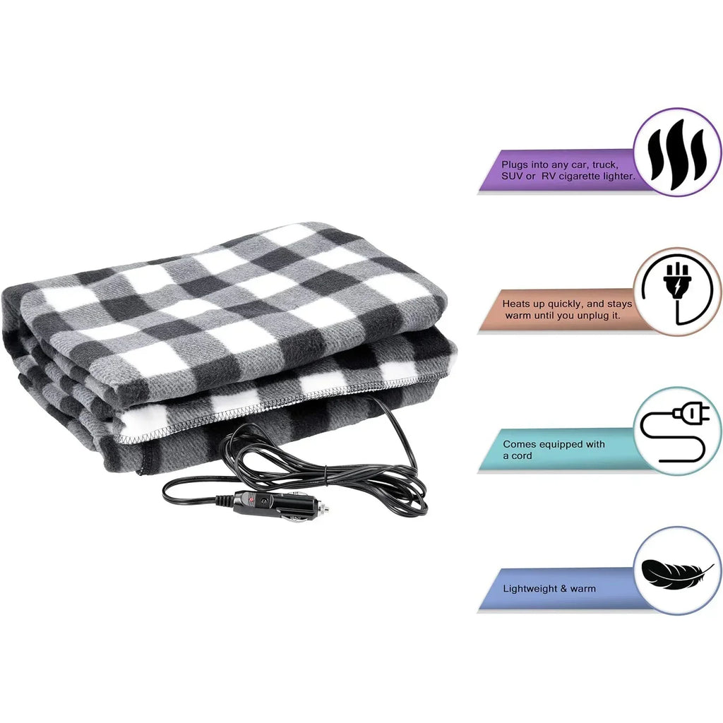 Premium Cozy Car Heating Blanket - 12V Heated Fleece Travel Throw-2