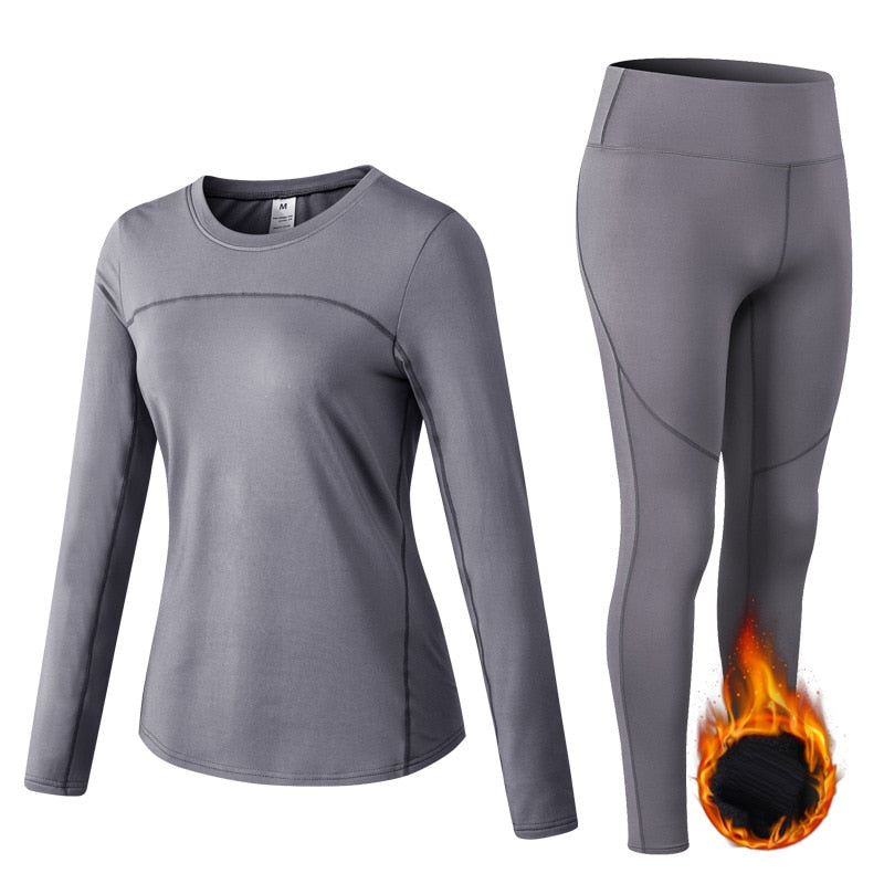 Thermal Sports Suits Women Workout Yoga Set Fitness Clothing High Waist Running Pants Gym Leggings Long Sleeve Crop Top Shirts-0