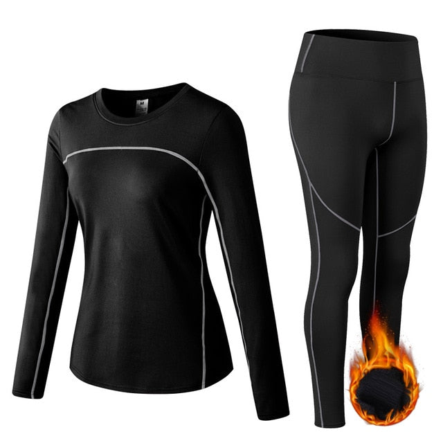 Thermal Sports Suits Women Workout Yoga Set Fitness Clothing High Waist Running Pants Gym Leggings Long Sleeve Crop Top Shirts-7